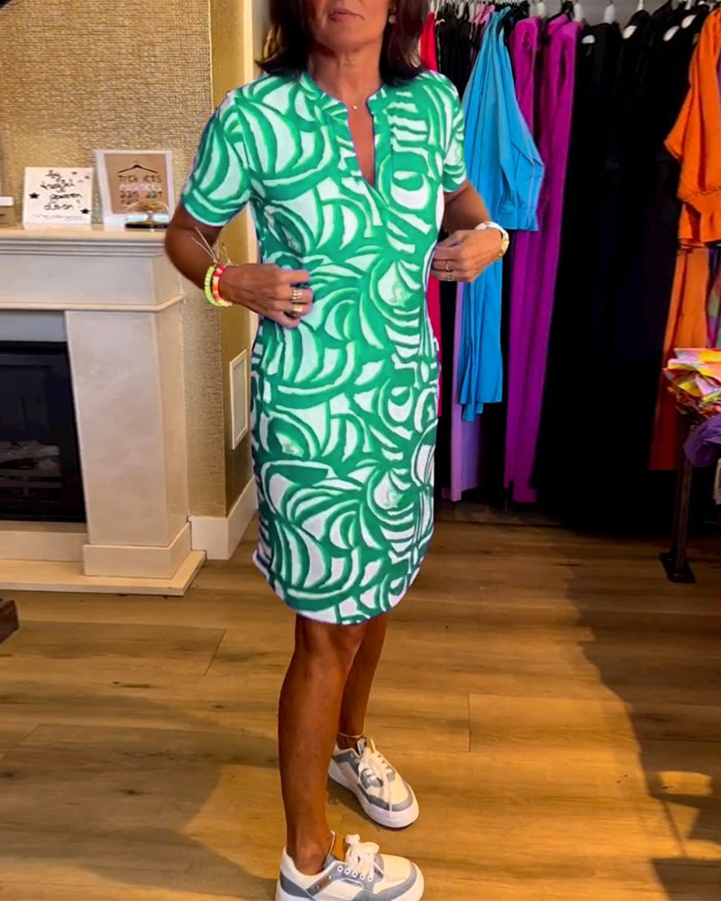 Marlo - Casual Loose Fit Printed V-Neck Dress