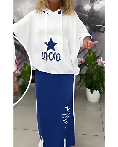 Talia – Relaxed Fit Printed Skirt Set with Hood