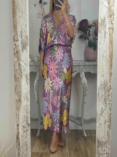 Exquisite Satin Floral Print Off-shoulder Shirt