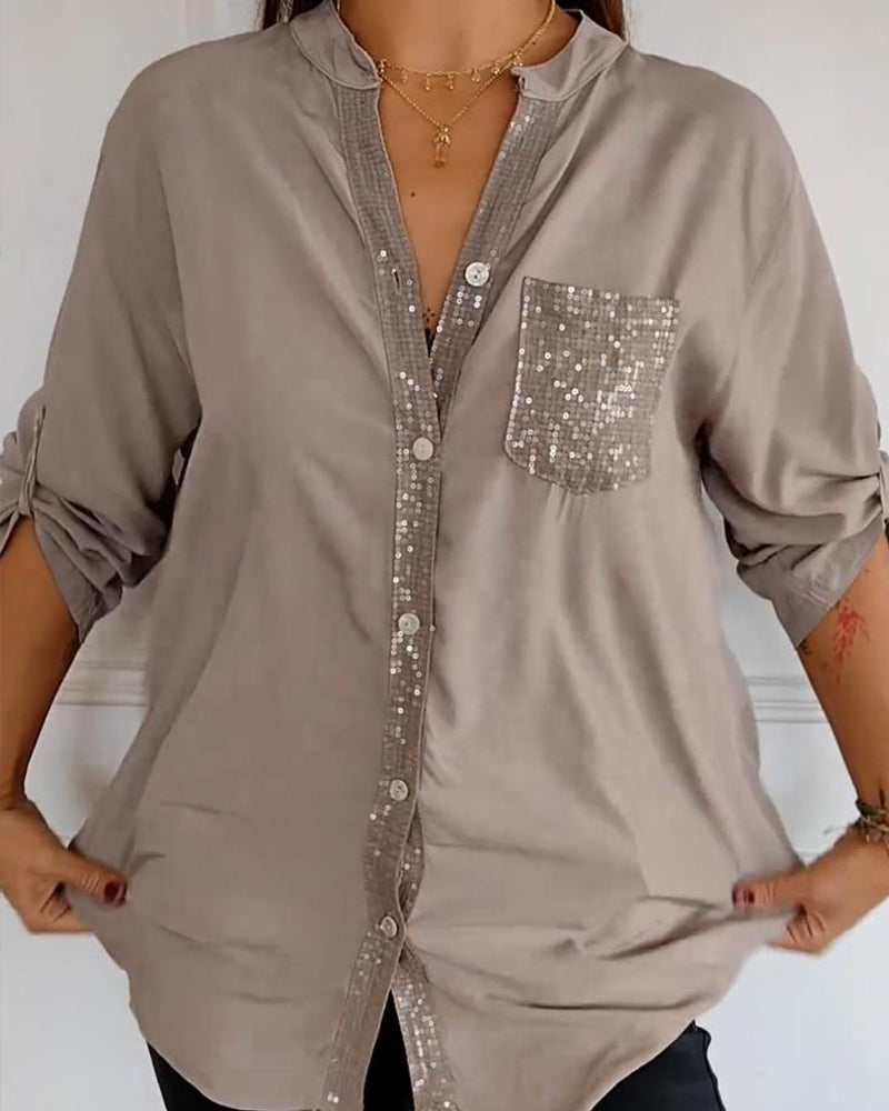 Veda - Paneled Relaxed Fit Sequin Top