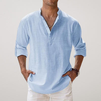 James™ | Linen Effect Cotton Henley Shirt
