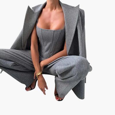 Ivory - Elegant Fishbone Pattern 3-Piece Suit