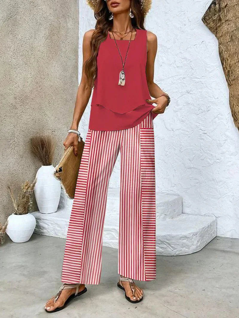 Samborska - Summer Set Sleeveless Top And Wide Leg Pant