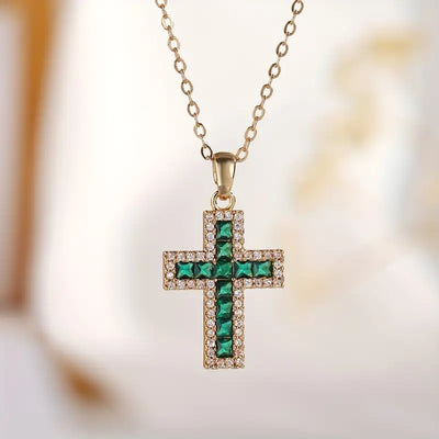 Solene Emerald Cross Pendant Necklace | Gold 18k