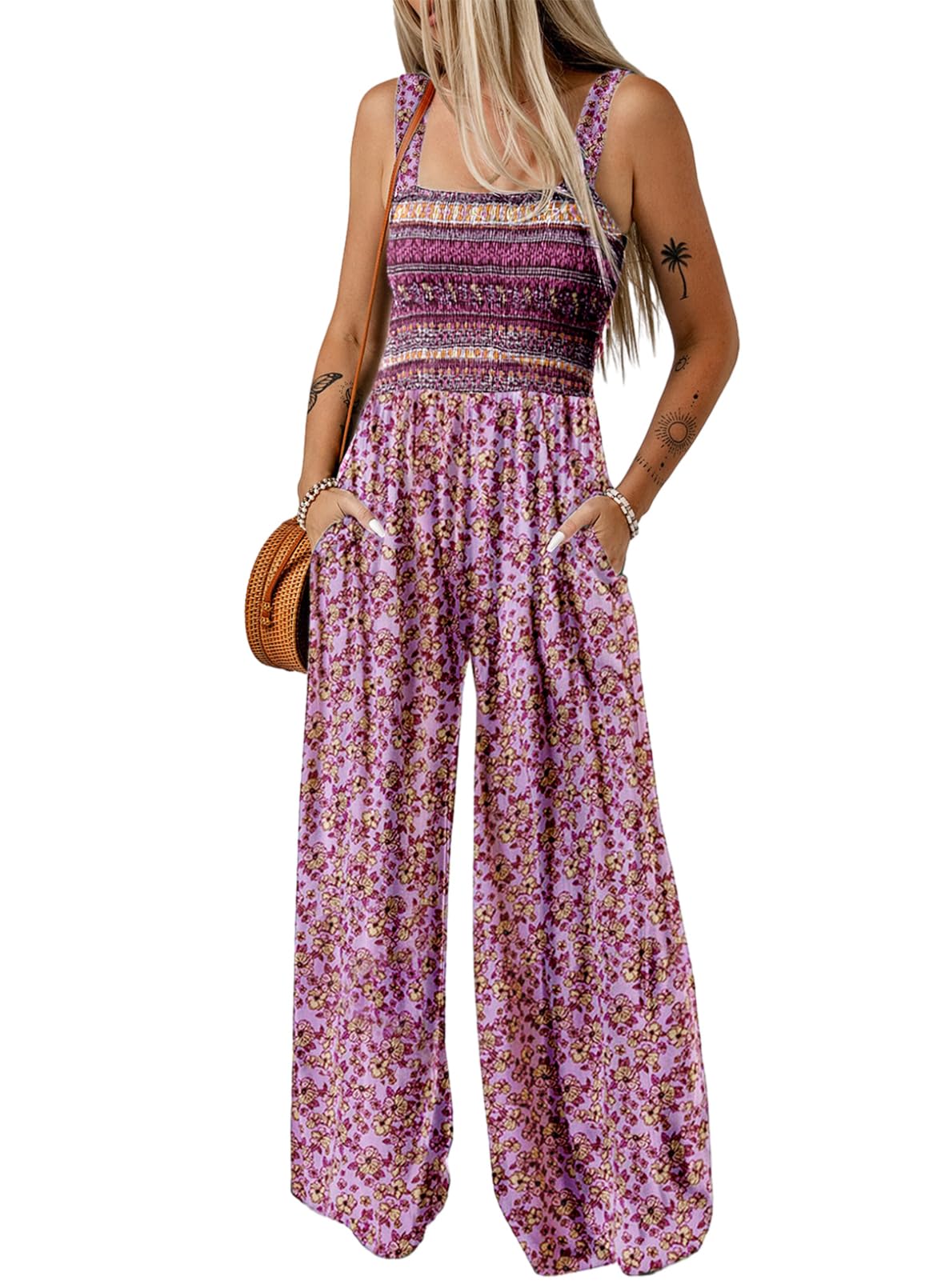 Florence - Floral Print Sleeveless Jumpsuit with Pockets