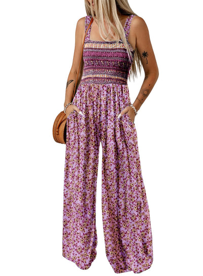 Florence - Floral Print Sleeveless Jumpsuit with Pockets