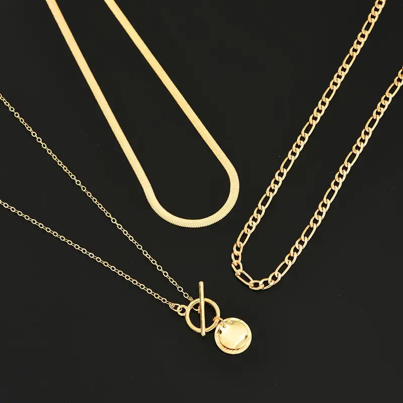 Savira Textured Coin Layered Necklace | Gold 18k