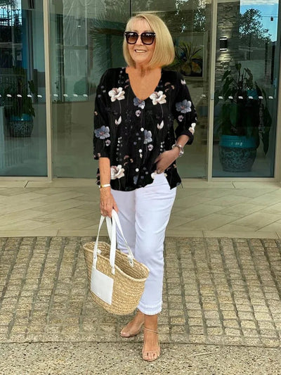 Nancy™ | Floral Blouse with Soft Drape
