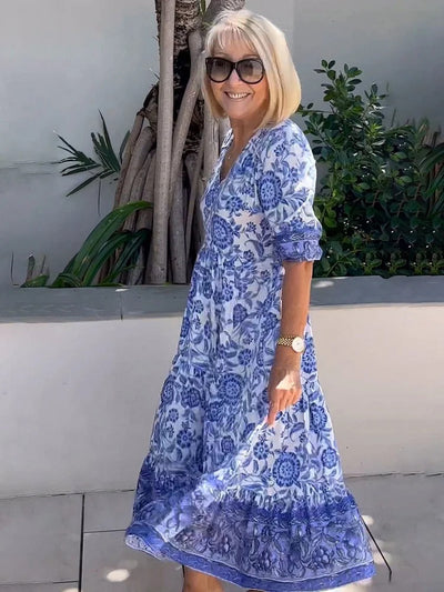 Lilara - Boho Deep V Neck Floral Dress