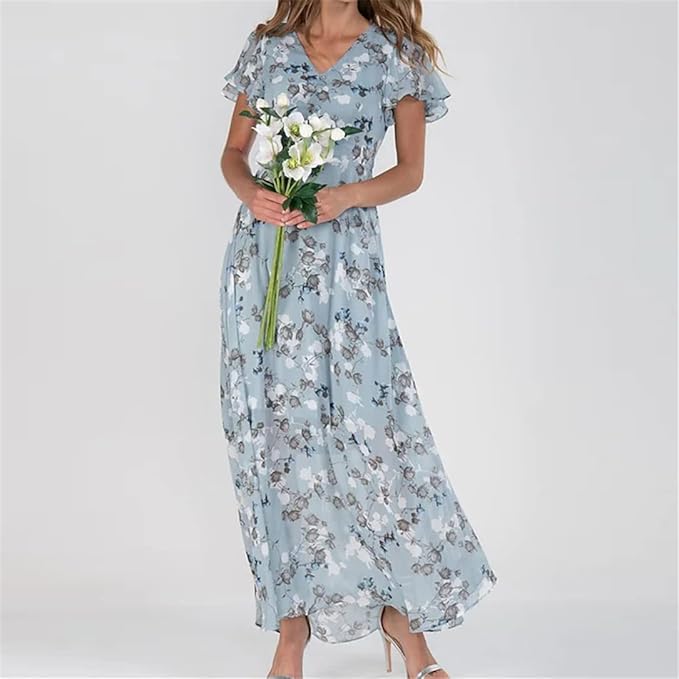 Kaylee | Floral Flutter-Sleeve Maxi Dress