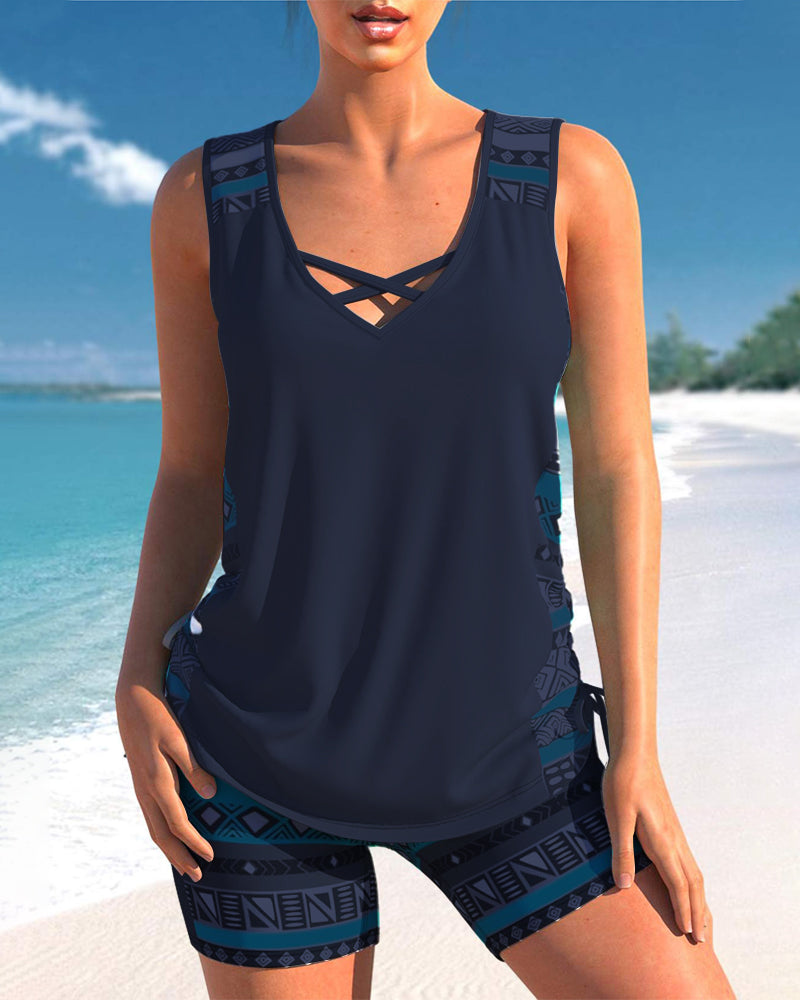 Radostawa – V-Neck Tankini with Geometric Print