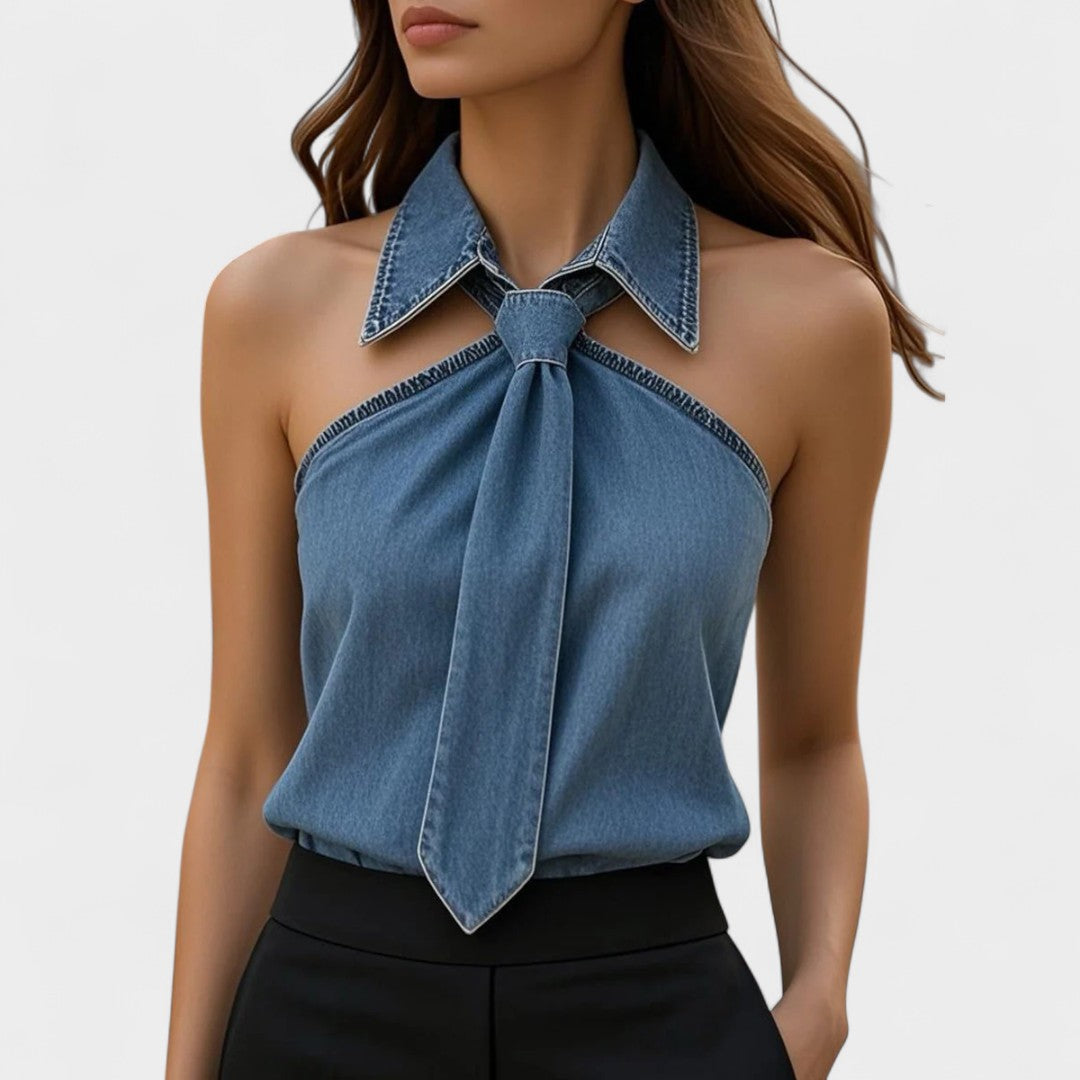 NORTHLINE STUDIO | TIE COLLAR HALTER TOP