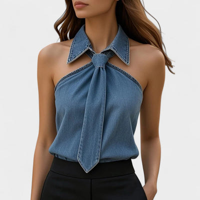 NORTHLINE STUDIO | TIE COLLAR HALTER TOP
