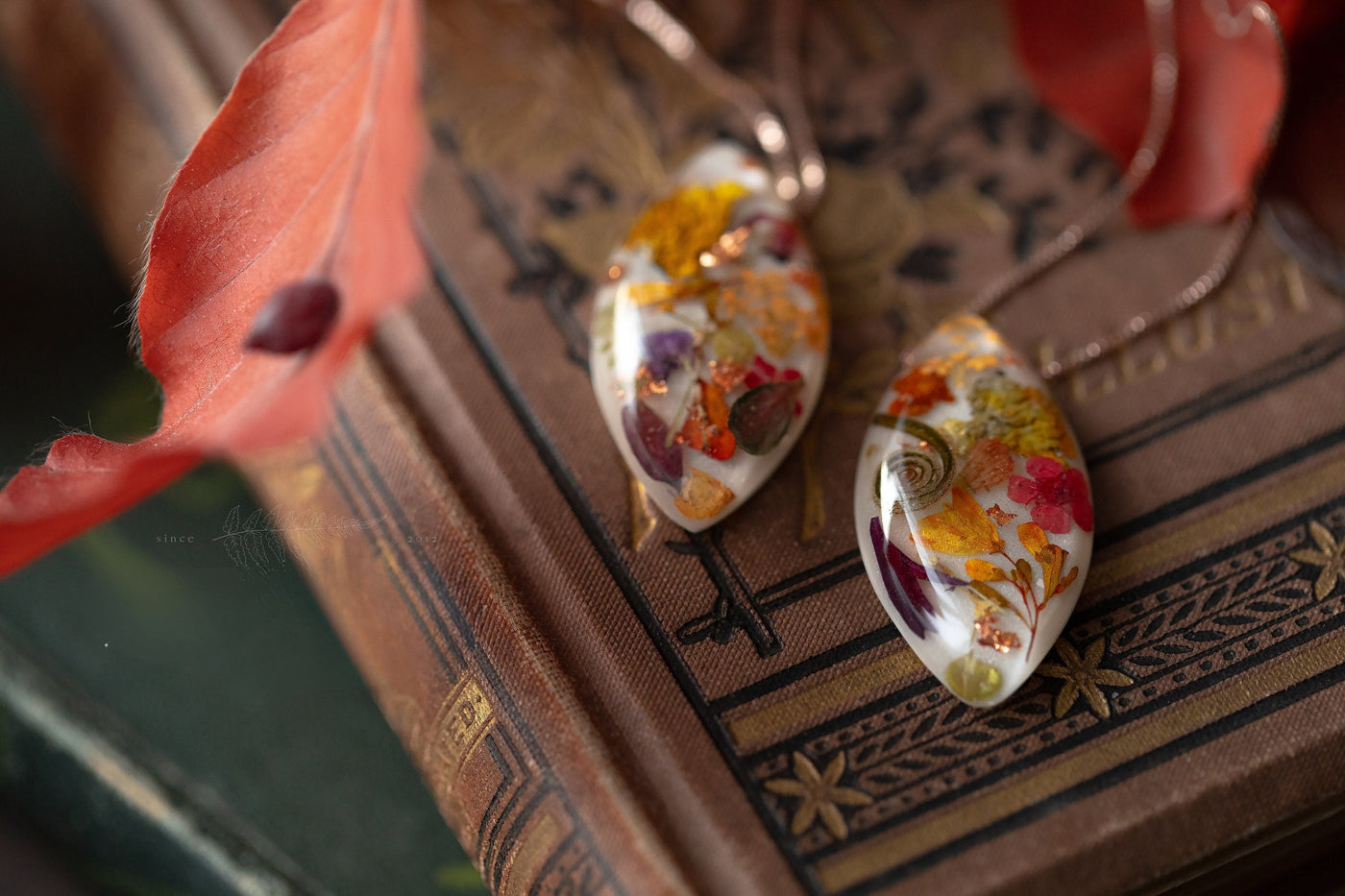 Rose Gold Real Flower Autumn Necklace