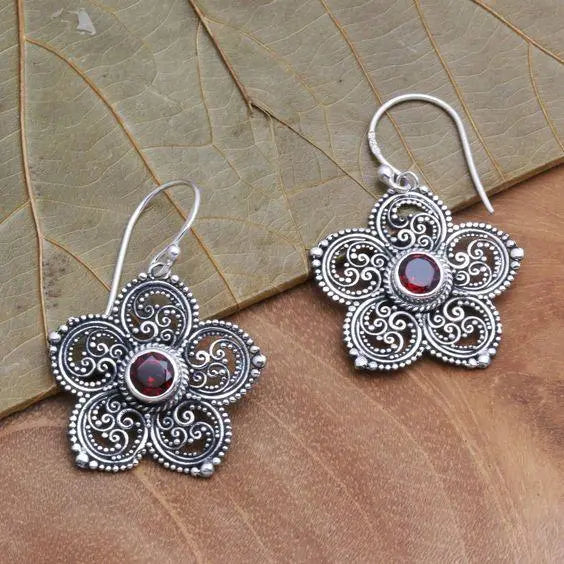 Vintage Red Crystal Flower Mandala Earrings
