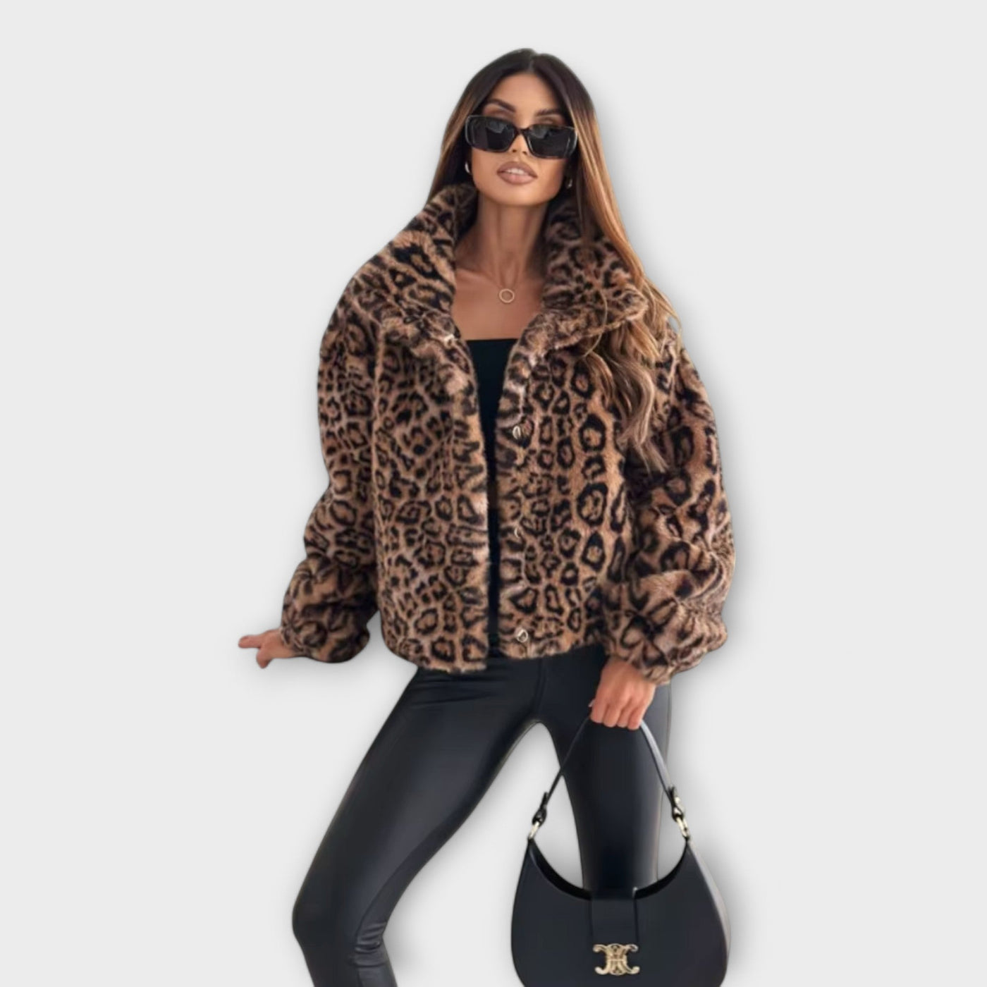 Leocadia – Faux Fur Jacket with Leopard Print