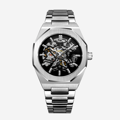 Luca | Intricate Skeleton Movement Bold Brushed Steel Watch