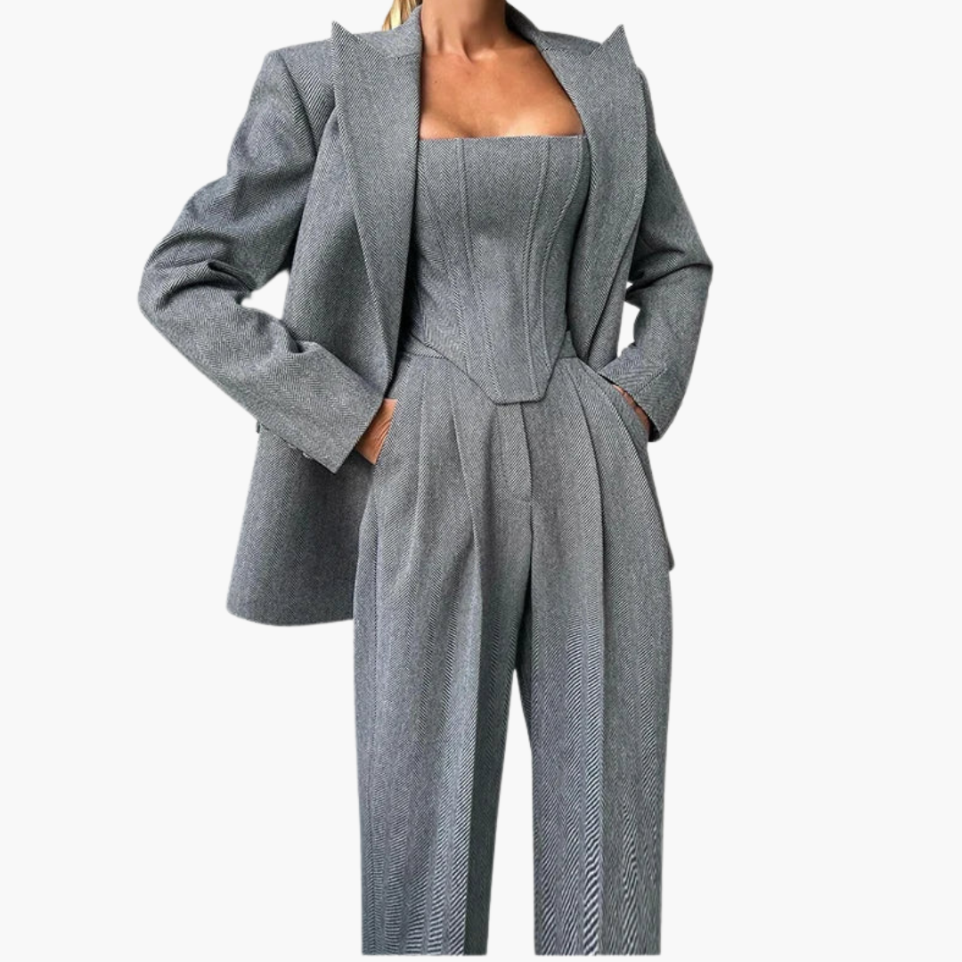 Ivory - Elegant Fishbone Pattern 3-Piece Suit