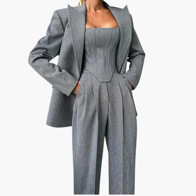 Ivory - Elegant Fishbone Pattern 3-Piece Suit