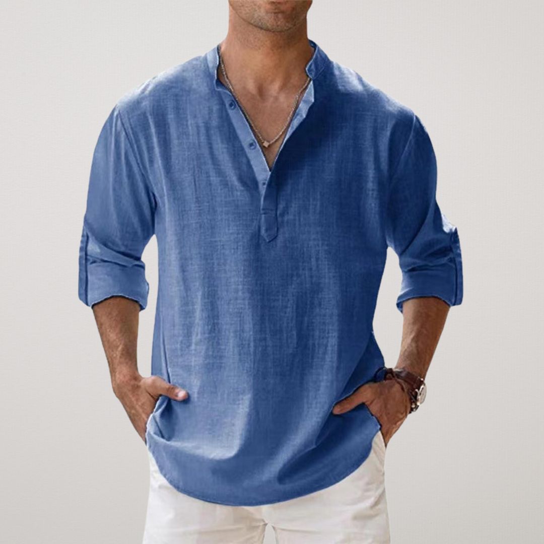 James™ | Linen Effect Cotton Henley Shirt