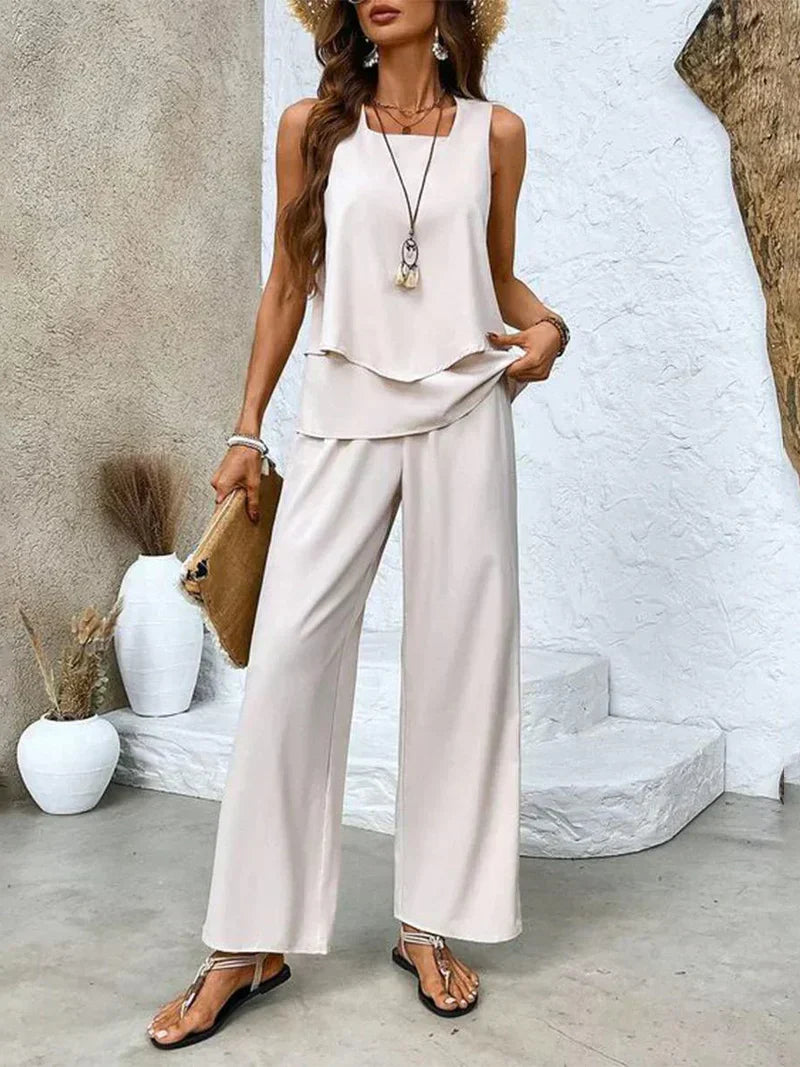 Samborska - Summer Set Sleeveless Top And Wide Leg Pant