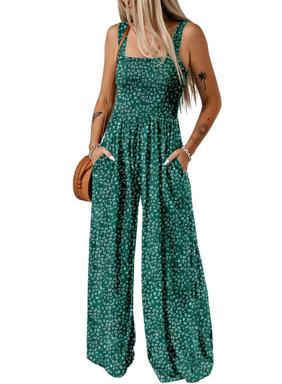 Florence - Floral Print Sleeveless Jumpsuit with Pockets