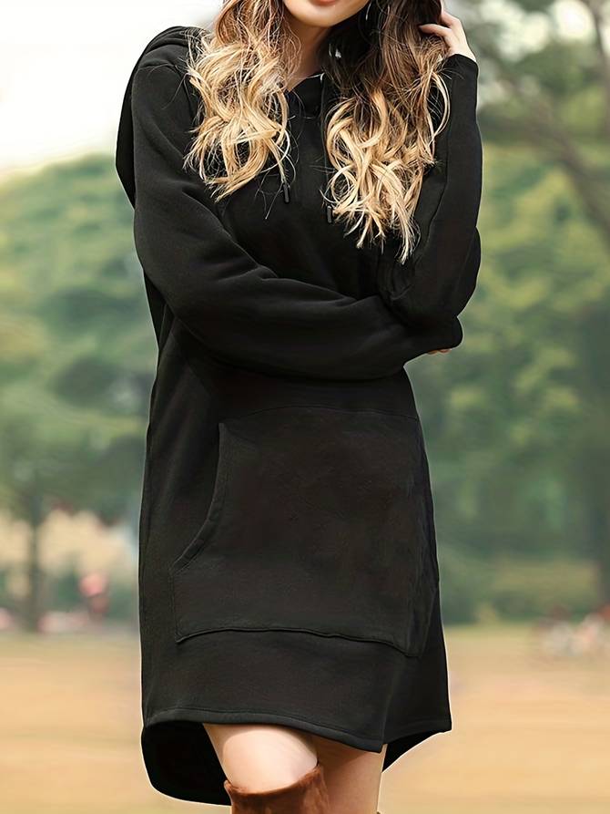 Women’s Hoodie Dress – Relaxed Fit – Soft Fleece – Kangaroo Pocket – Long Sleeve