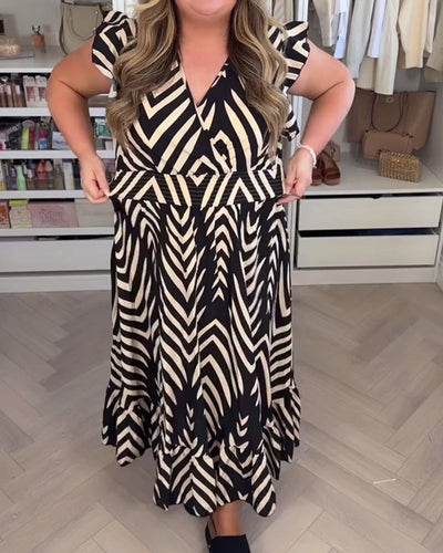 Zaria – Lotus Sleeve A-Line Zebra Waist Dress