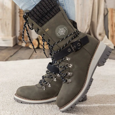 Women’s Mid-Calf Boots – Structured Fit – Cushioned Support – Lace-Up Outdoor Wear