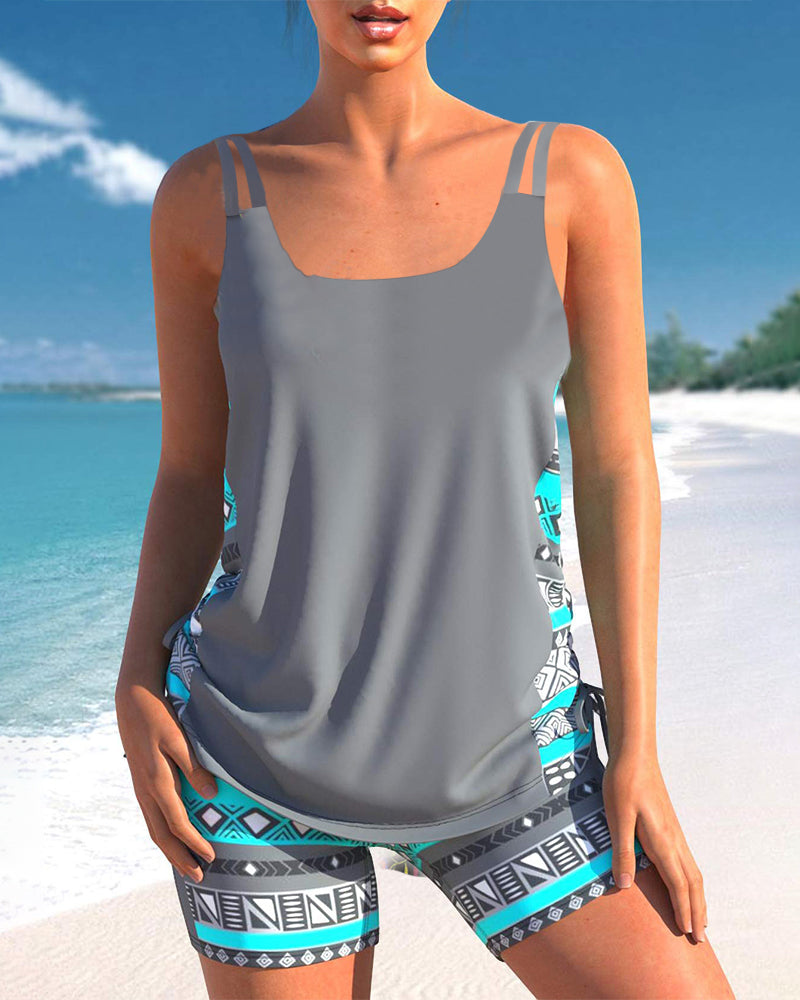 Radostawa – V-Neck Tankini with Geometric Print