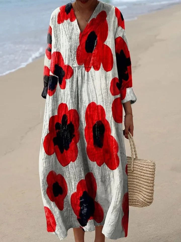 Maisie | Red Poppy Bloom Relaxed Midi Dress