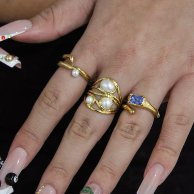 Geometric Pearl Ring