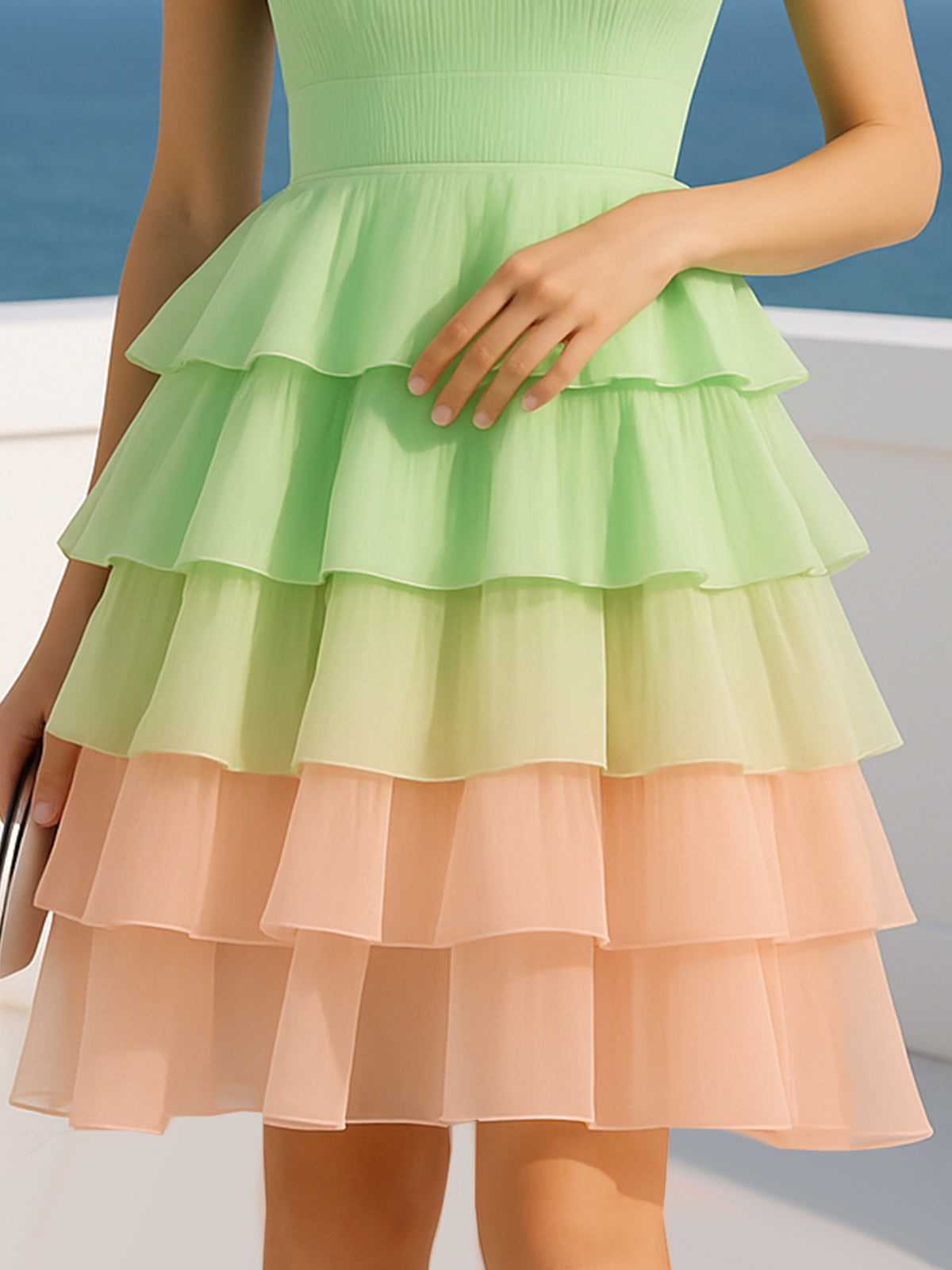Playful Strapless Tiered Dress In Pastels