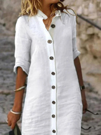 Avencea | Women's Linen Dress with Buttons