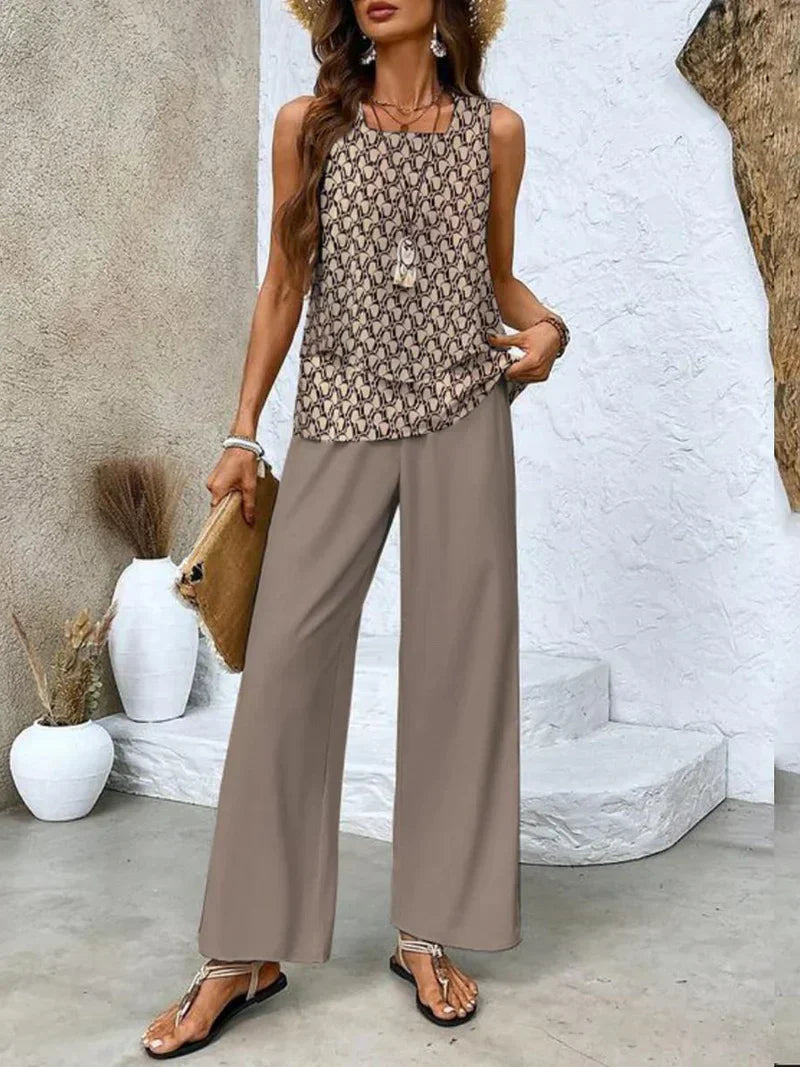 Samborska - Summer Set Sleeveless Top And Wide Leg Pant