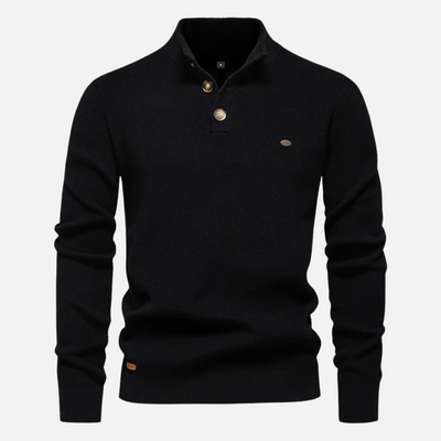 Men’s Turtleneck Sweater – Wool Blend Knit – Slim Fit – Ribbed with Button Placket