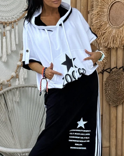 Talia – Relaxed Fit Printed Skirt Set with Hood