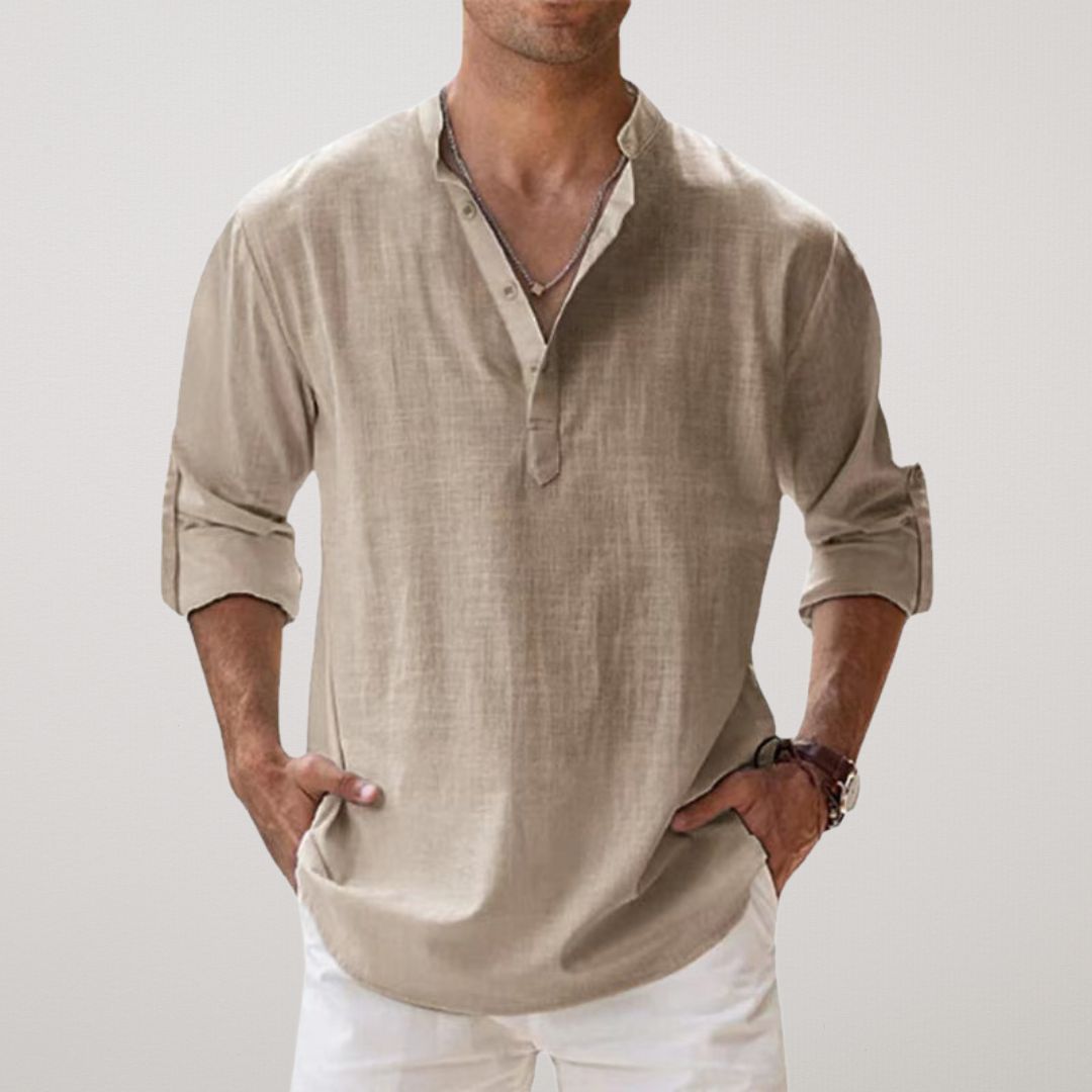 James™ | Linen Effect Cotton Henley Shirt