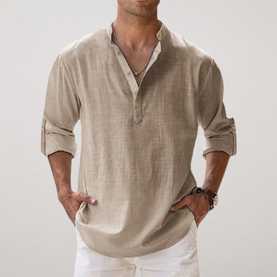 James™ | Linen Effect Cotton Henley Shirt