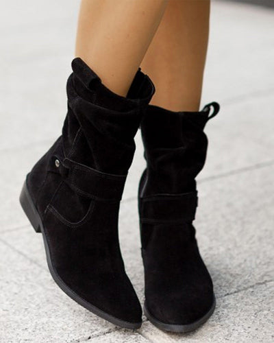 Low Heel Ankle Boots with Practical Zipper