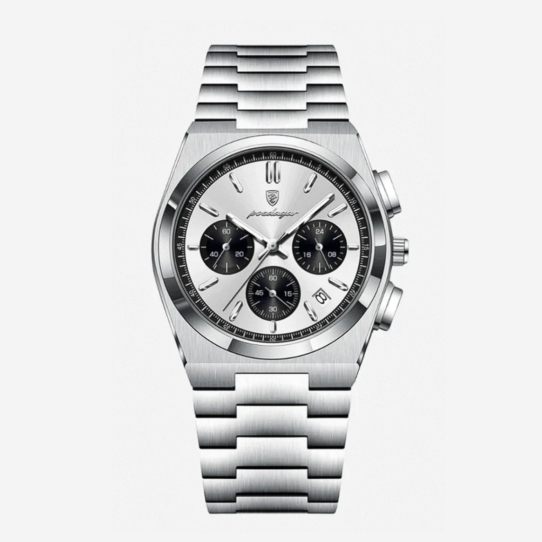 Logan | Sleek Steel Finish Modern Chronograph Build Watch