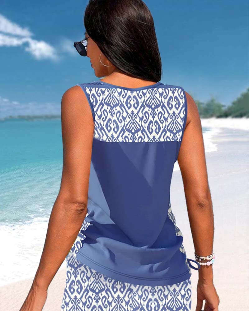 Radostawa – V-Neck Tankini with Geometric Print