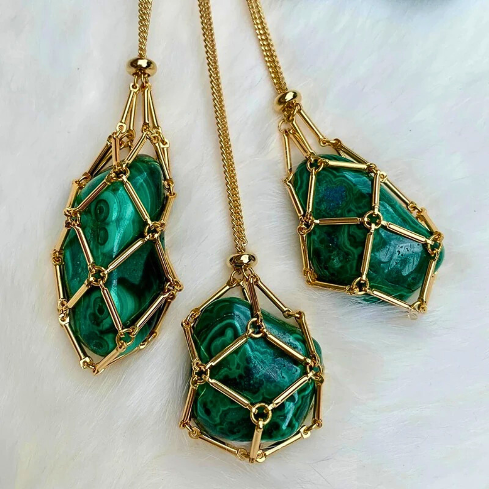 Golden Tranquil Crystal Pouch Necklace