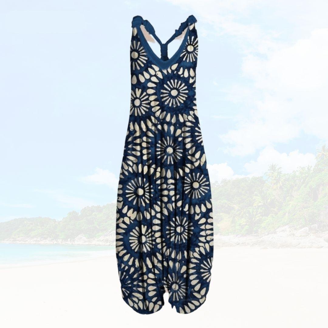 Women’s Jumpsuit – Relaxed Fit – Sleeveless V-Neck – Full Length – Printed Lightweight Fabric