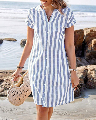 Elvira - Elegant Striped Shirt Dress