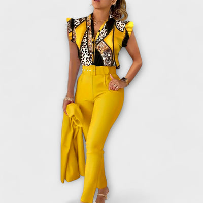 Leopard Print & Solid Color Two-Piece Set