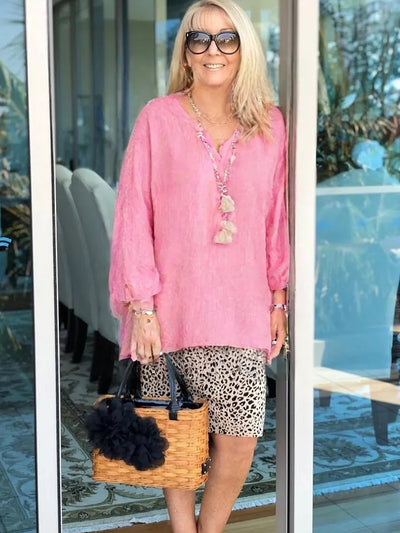 Caelina - Basic Solid Long Sleeve Shirt