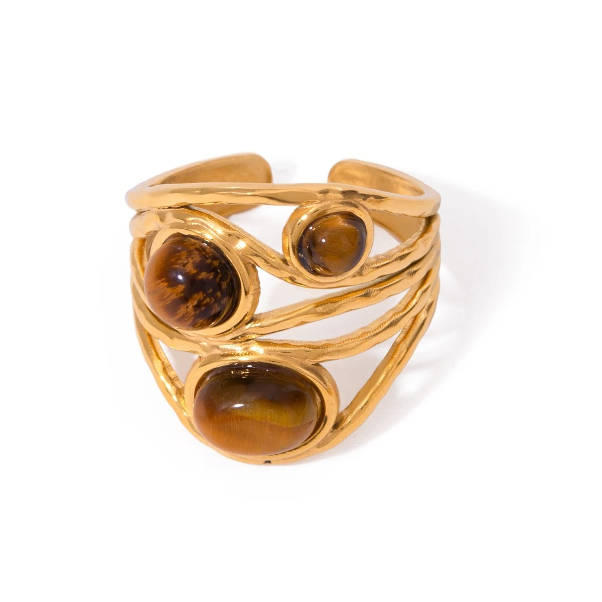 Geometric Tiger Eye Ring