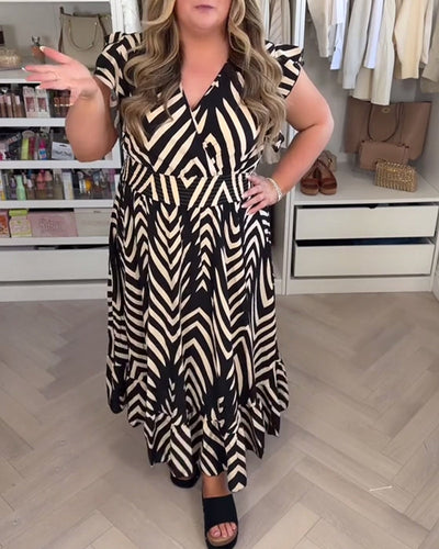 Zaria – Lotus Sleeve A-Line Zebra Waist Dress
