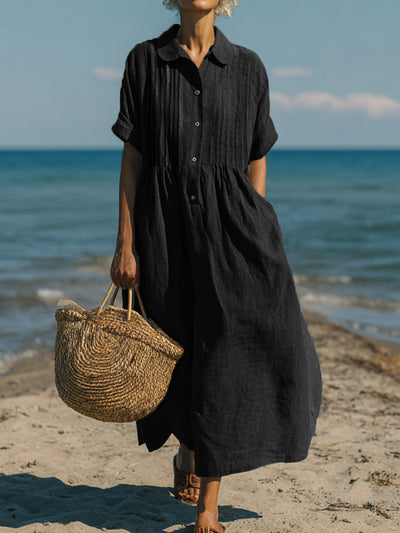 Clara | Casual Cotton Linen Collar Dress